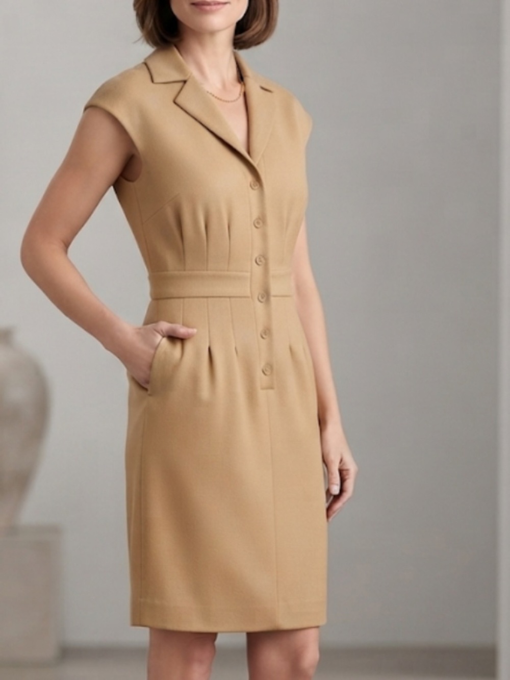 Talbots Vintage Dress Sleeveless Structured Button Front Sheath Collar V-Neck 4